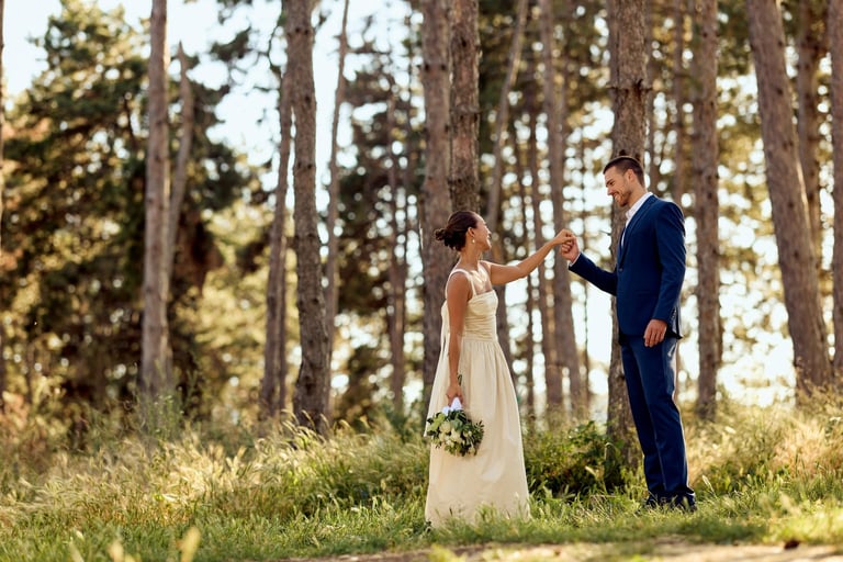 Couple celebrating wedding dance