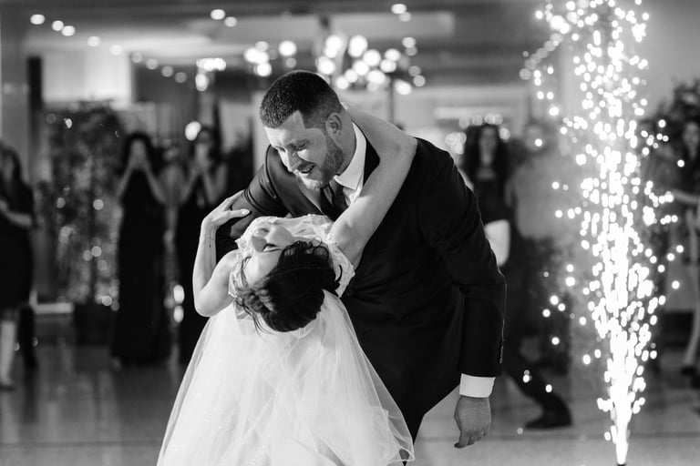 Bride and groom sharing their first wedding dance