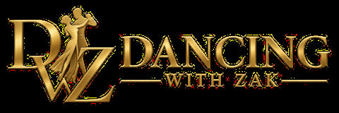 Dancing with Zak logo featuring gold lettering and silhouette of dancer on black background