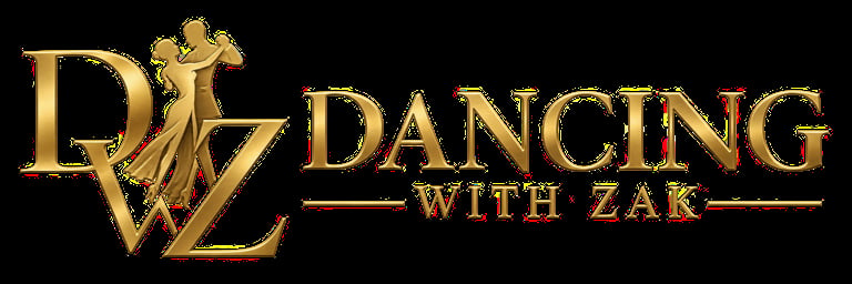 Dancing with Zak logo featuring gold lettering and silhouette of dancer on black background
